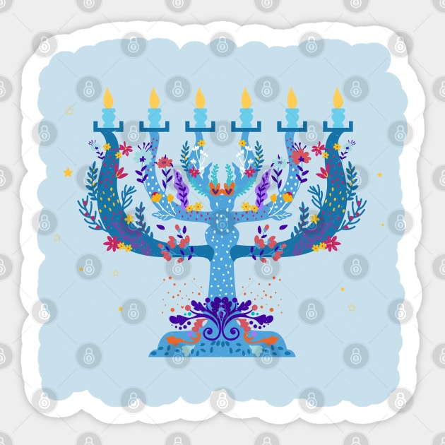 floral menorah happy hanukkah Sticker by gossiprag